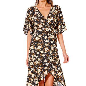 Rip Curl Sunset Haze Floral Wrap Front Midi Dress Size X-Large